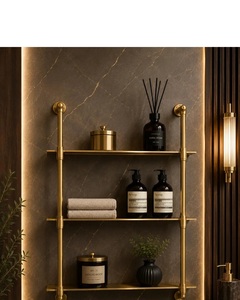 Modern Brass Wall Shelf Three-Layer Rectangle Storage Rack <b>Industrial</b> <b>Style</b> Gold Plated Metal Mounted Unit Bathroom Decor - Product Image 2