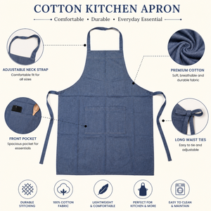 Delantal de algodón ajustable con babero |   Delantal de Cocina Reutilizable con Bolsillo Frontal para Cocinar, Restaurante, Panadería, Cafetería, Uso Diario en el Hogar - Product Image 6