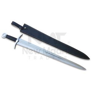 ดาบเหล็กกล้าคาร์บอนสูง ใบมีดปลายเรียวกว้าง ด้ามหุ้มหนังสีดำแบบยุโรปยุคกลาง พร้อมปลอกหนัง NMT-2507 - Product Image 1