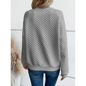 <b>Ladies</b> Shimmer V-Neck Textured Casual <b>Top</b> for Wholesale Women's <b>Sparkly</b> Rhinestone Quilted Pullover Hoodies Blouse OEM ODM - Product Image 2