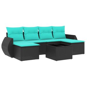 Juego de sofás de patio de ratán sintético negro de 7 piezas con cojines, elegantes muebles de exterior - Product Image 2