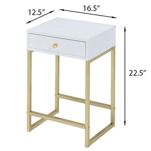 White and Brass 1 <b>Drawer</b> Console <b>Table</b> <b>Side</b> <b>Table</b> with Elegant Design - Product Image 4