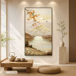 Impresión en lienzo de paisaje clásico con montaña, río, cascada y ciervos, decoración de pared interior enmarcada, NUI3-11 - Product Image 5