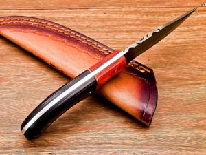 Handforged Damascus Steel Hunting <b>Knife</b> | Carbon Steel Fixed Blade Camping <b>EDC</b> Outdoor <b>Knife</b> Pakkawood Handle Leather Sheath - Product Image 2