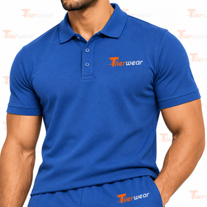 Men's Blue Cotton Polo Shirt & Shorts <b>Set</b> Solid Color Front Logo Breathable Summer Casual <b>Knitted</b> Fabric polo & Shorts <b>set</b> - Product Image 6