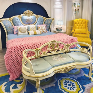 Ensemble de chambre à coucher de luxe de style français avec lit king-size en acajou, design antique européen, avec rangement, pour appartement, mariage, mobilier de maison - Product Image 4