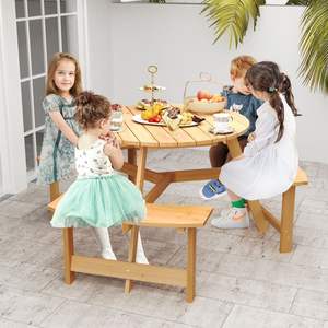 Mesa y Bancos de Picnic para Niños al Aire Libre con Orificio para Sombrilla, para Jugar y Divertirse Bajo el Sol - Product Image 2