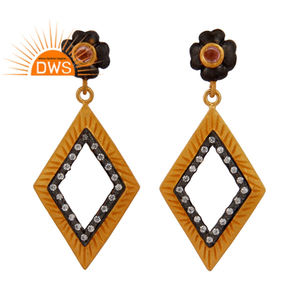 925 plata esterlina chapada en oro turmalina piedra preciosa diseñador pendiente joyería fabricante colección clásica - Product Image 4