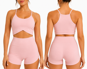 Conjunto Deportivo para Mujer, Top Deportivo con Dobladillo Cruzado y Pantalones Cortos de Yoga de Cintura Alta, Ropa Deportiva para Gimnasio, Entrenamiento, Fitness, Verano - Product Image 2