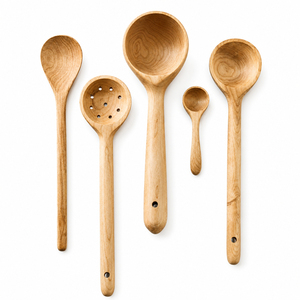Juego de cucharas de cocina de madera ecológicas, utensilios de cocina de madera de haya natural, espátula de madera antiarañazos para utensilios de cocina antiadherentes - Product Image 5