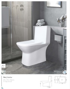 Inodoro de una pieza alargado de porcelana con salida al suelo, cierre lento, tapa con cierre suave, estilo contemporáneo para baño Quba 675x365x765mm - Product Image 1