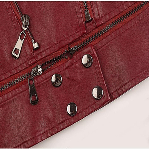 Chaqueta de Motocicleta de Invierno para Mujer, de Cuero de Oveja Genuino Rojo, Transpirable, Manga Larga, con Cierre - Product Image 5
