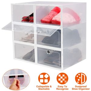 Organisateur de chaussures pliable transparent en PP, 6 pièces, anti-poussière, empilable, bac de rangement pour chaussures - Product Image 1