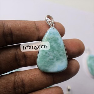 Colgante de latón con larimar, gema de primera calidad, larimar 100% natural, cabujón de larimar, gema suelta para la elaboración de joyas, piedra de larimar - Product Image 3