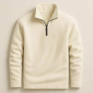 Pull en molleton à col zippé pour homme, coupe classique, décontracté, pour l'automne, 100% polyester, respirant, tricoté, design uni - Product Image 1
