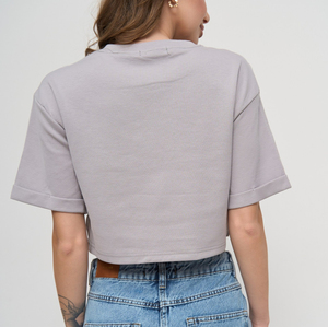 เสื้อยืดครอปท็อปผู้หญิงแบบพื้นฐาน ผ้าคอตตอนผสมสแปนเด็กซ์ พิมพ์ลายพัฟ สไตล์โอเวอร์ไซส์ สำหรับฤดูร้อน เหมาะสำหรับเล่นกีฬา - Product Image 6