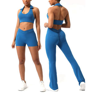 ชุดเซ็ต 2 ชิ้นที่ดีที่สุดสำหรับผู้หญิง กางเกงเลกกิ้งไร้ตะเข็บ กางเกงขาสั้นโยคะ ชุดออกกำลังกาย เอวสูง ผ้ายืดสแปนเด็กซ์/โพลีเอสเตอร์ เสื้อผ้าฟิตเนส - Product Image 1