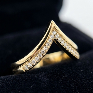 Customized 10k Solid Gold Lab Diamond Baguette Cut Chevron <b>Ring</b> Set Sleek <b>Plain</b> Band Eternity Stacking Curved Wedding Band Gift - Product Image 3
