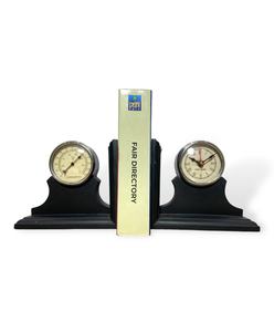 Porte-livres élégant en bois antique avec horloge et thermomètre - Product Image 2