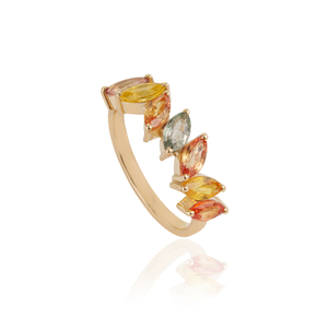 Bague demi-éternité en saphirs naturels multicolores, sur mesure, en or jaune 14 carats pur, bijoux fins uniques, vente en gros - Product Image 3
