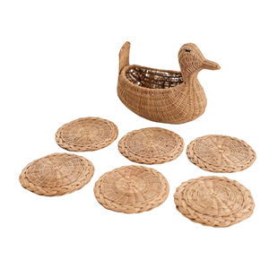 Panier en rotin fait main en forme de canard avec 6 dessous de verre, ensemble de tapis à boissons en osier pour table à manger, vente en gros, directement de l'usine du Vietnam - Product Image 6
