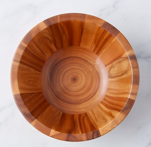 Bol de service moderne en bois d'acacia naturel, fait main, rond, pour salade, soupe, riz, usage domestique - Product Image 2