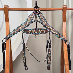 Ensemble de serre-tête et de collier de poitrine Western Top léger en cuir de vachette de qualité supérieure Tendance Motifs de perles personnalisés Tack de cheval saisonnier - Product Image 4