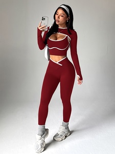 Three Piece Womens Gym Clothing Set Yoga Bra Long Sleeve Workout <b>Top</b> <b>And</b> Flexible <b>Leggings</b> For Fitness Training - Product Image 5