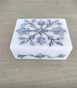Boîte à bijoux en marbre blanc avec incrustation de nacre bleue – Boîte de rangement décorative de luxe en pierre – Boîte cadeau en gros - Product Image 3
