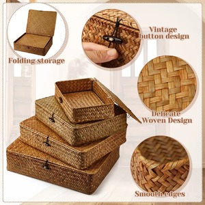 Seagrass <b>Storage</b> <b>Basket</b> Set of 4 with Lids Handmade <b>Storage</b> <b>Basket</b> Wholesale eco-friendly Made in Vietnam - Product Image 3