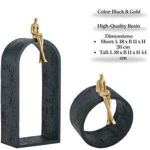 Escultura figurativa dorada sobre base geométrica negra, decoración artística hecha a mano para mesa, diseño minimalista, adorno para sala de estar, 1 unidad - Product Image 5