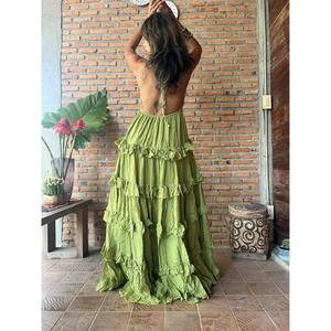 Halter Backless Natural Waist Casual Eco-Friendly <b>Summer</b> Beach Wedding <b>Boho</b> White Cotton Maxi <b>Dress</b> - Product Image 2