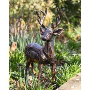 Compre una Escultura de Reno de Bronce de Tamaño Real con Grandes Astas, Decoración Navideña, Artículos para Eventos - Product Image 1