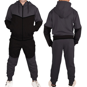 Men's Color Blocking Hooded Tracksuit Full Sleeve Zipper Sweatshirt <b>Set</b> Casual Breathable Polyester Cotton Joggers Autumn Wear - Product Image 4