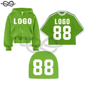 Sudaderas con capucha premium de peso pesado con cremallera y gorras de estilo urbano, camisetas holgadas de moda, chándales de algodón suave con estampado de pedrería lavado. - Product Image 6
