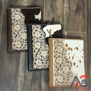 Premium Hair on Cowhide Tooled Floral <b>Leather</b> Portfolio <b>Binders</b> Western Style Zipper Closure Multi Purpose Document Organizer - Product Image 1
