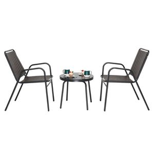 Set Bistrot da Esterno in 3 Pezzi, Arredamento da Giardino con 2 Sedie Impilabili e Tavolo in Vetro per Cortile, Balcone o Veranda - Product Image 4