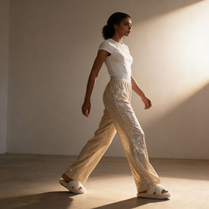 Pantalones Anchos con Lentejuelas Ecológicos de Moda Hip Hop para Mujer, Cintura Elástica, Casuales y Elegantes, Brillantes, para Eventos Diarios - Product Image 4