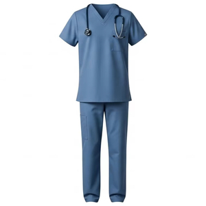 Tenues médicales personnalisées tendance : Ensembles de blouses et pantalons unisexes à manches courtes en molleton de coton, avec détection d'aiguilles et fusion sans couture - Product Image 4