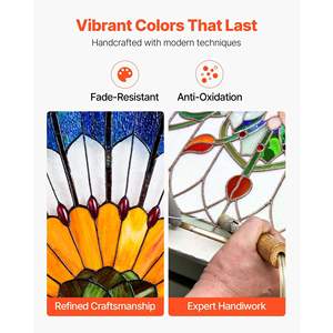 Pour Tiffany Style 36X18 Pouces Vitrail Suspendu Panneau de Fenêtre avec Chaîne Élégant Décor À La Maison - Product Image 3