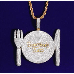 Designer Everybody Eats Pendant Necklace with VVS Moissanite Diamonds and 925 Sterling Silver Streetwear Jewelry - Product Image 1