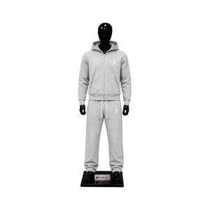 Ensemble de survêtement argenté pour homme avec logo personnalisé, sweat à capuche zippé et pantalon de jogging, tenue décontractée streetwear et sportswear, ensemble deux pièces, vente en gros OEM - Product Image 1