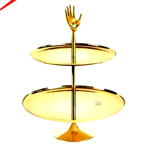 Antique Stylish Handmade Serving Cake Stand Aluminum Latest Arrival Gold Color Shiny Polished - Product Image 3
