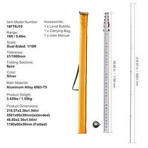 Asta Telescopica in Alluminio da 18 Piedi con Scala Bilaterale e Asta di Livellamento da 1/10 di Piede - Product Image 3