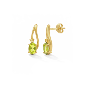 Boucles d'oreilles clous ovales en argent sterling 925 plaqué or avec péridot, motif moderne, pierres précieuses - Product Image 1