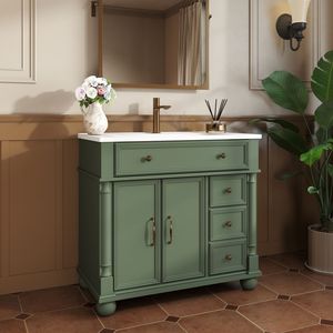 Lavabo de Baño Independiente de Estilo Rústico de Mediados de Siglo de 35.6 Pulgadas con Base de Columna Romana de Estilo Empire y Almacenamiento - Product Image 3