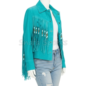 Real Soft Leather <b>Suede</b> Breathable Ladies Western Winter <b>Jacket</b> for Women with Heated Lining and Solid Pattern - Product Image 3