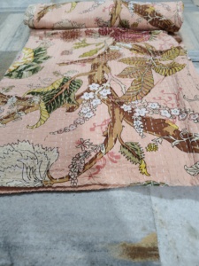 Handmade Kantha Quilt Reversible Cotton Blanket Pink Floral Pattern <b>Bedspread</b> Home Decor Gift for Her - Product Image 3