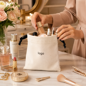 Bolsa de Almacenamiento de Cosméticos con Cordón de Algodón |   Bolsa Organizadora de Maquillaje Reutilizable, Ligera, Ecológica y Duradera para Viajes, Personalizable - Product Image 4