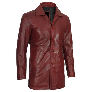 Wholesale Genuine Leather Winter Coat for <b>Men</b> | Custom OEM ODM <b>Long</b> Leather Trench Coat Canvas Fabric Front Logo Solid Pattern - Product Image 3